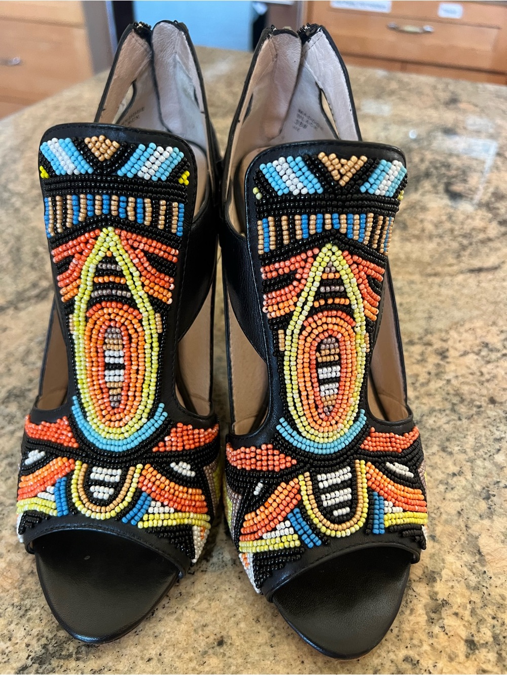 House of Harlow 1960 Zip Back Beaded 3” Heels
